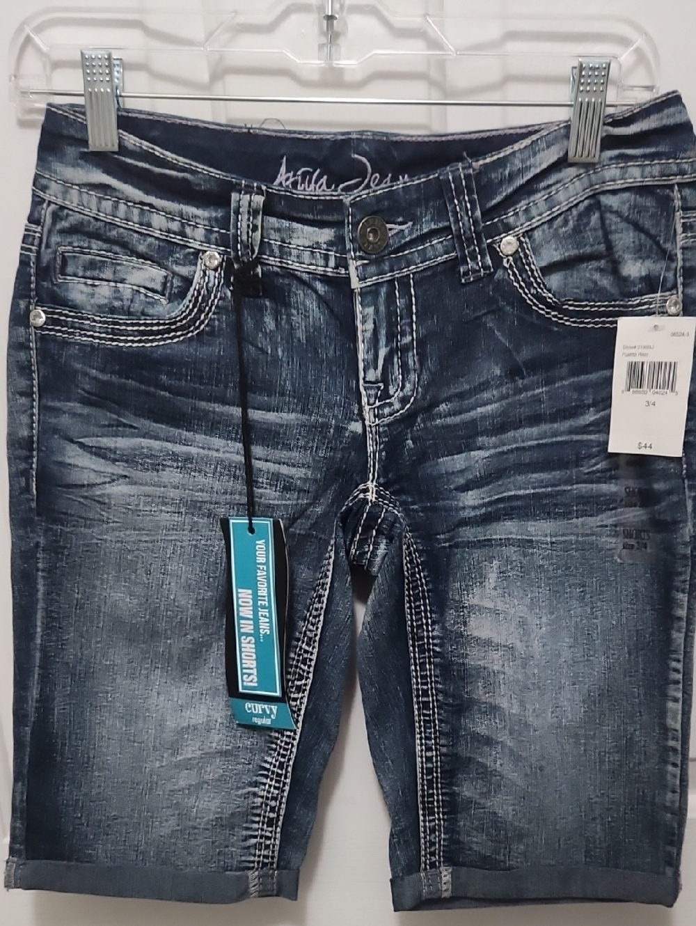 Ariella Distressed Dark Blue Cropped Denim Shorts